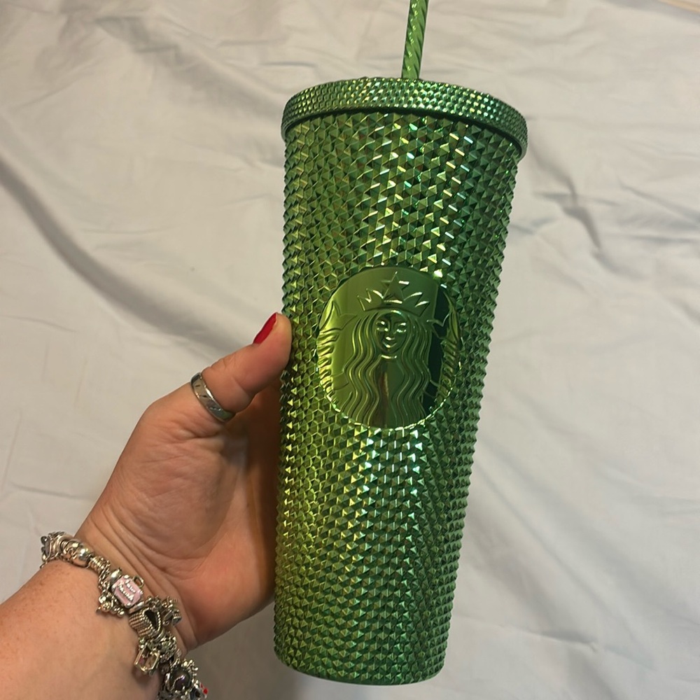 Green chrome studded Starbucks tumbler
